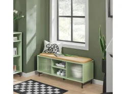 SoBuy Sitzkissen|Schuhbank mit Sitzfläche und Schiebetüren MDF Glas Grün FSR115-GR