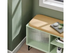 SoBuy Sitzkissen|Schuhbank mit Sitzfläche und Schiebetüren MDF Glas Grün FSR115-GR