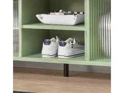 SoBuy Sitzkissen|Schuhbank mit Sitzfläche und Schiebetüren MDF Glas Grün FSR115-GR