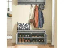 SoBuy Sitzkissen|Schuhbank mit Sitzfläche und 4 Fächern MDF Grau FSR131-HG