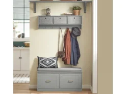 SoBuy Sitzkissen|Schuhbank mit Sitzfläche und 4 Fächern MDF Grau FSR131-HG