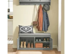 SoBuy Sitzkissen|Schuhbank mit Sitzfläche und 4 Fächern MDF Grau FSR131-HG