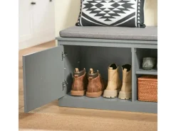 SoBuy Sitzkissen|Schuhbank mit Sitzfläche und 4 Fächern MDF Grau FSR131-HG