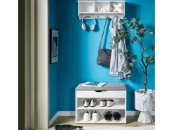 Schuhbank mit Sitzfläche Sitzbank Schuhregal aus MDF 60x43x30cm Weiß-Grau FSR25-HG*SoBuy Hot