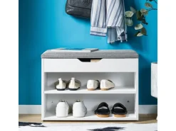 Schuhbank mit Sitzfläche Sitzbank Schuhregal aus MDF 60x43x30cm Weiß-Grau FSR25-HG*SoBuy Hot