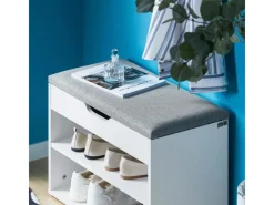 Schuhbank mit Sitzfläche Sitzbank Schuhregal aus MDF 60x43x30cm Weiß-Grau FSR25-HG*SoBuy Hot