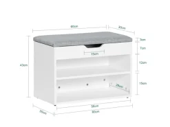 Schuhbank mit Sitzfläche Sitzbank Schuhregal aus MDF 60x43x30cm Weiß-Grau FSR25-HG*SoBuy Hot