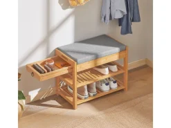 SoBuy Sitzkissen|Schuhbank mit Sitzkissen und Schublade Bambus Natur Bambus FSR49-N