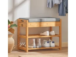 SoBuy Sitzkissen|Schuhbank mit Sitzkissen und Schublade Bambus Natur Bambus FSR49-N