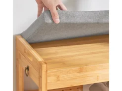 SoBuy Sitzkissen|Schuhbank mit Sitzkissen und Schublade Bambus Natur Bambus FSR49-N