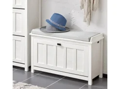 SoBuy Sitzkissen|Schuhbank mit Sitzkissen Sitzbank Schuhregal Weiß 80cm FSR161-W