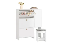 SoBuy Sitzkissen|Schuhkipper mit 3 Klappen Schuhschrank Schuhkommode Weiß FSR107-W