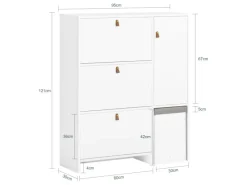 SoBuy Sitzkissen|Schuhkipper mit 3 Klappen Schuhschrank Schuhkommode Weiß FSR107-W