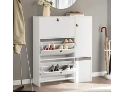 SoBuy Sitzkissen|Schuhkipper mit 3 Klappen Schuhschrank Schuhkommode Weiß FSR107-W