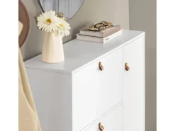 SoBuy Sitzkissen|Schuhkipper mit 3 Klappen Schuhschrank Schuhkommode Weiß FSR107-W