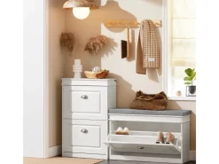 SoBuy Sitzkissen|Schuhkipper mit Sitzkissen und Klappe MDF FSR82-L-W