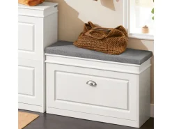 SoBuy Sitzkissen|Schuhkipper mit Sitzkissen und Klappe MDF FSR82-L-W