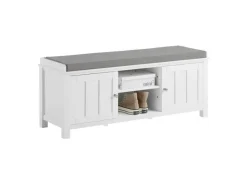 SoBuy Sitzkissen|Sitzbank Garderobenbank mit Sitzkissen Weiß Holzwerkstoff FSR35-W