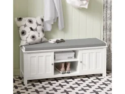 SoBuy Sitzkissen|Sitzbank Garderobenbank mit Sitzkissen Weiß Holzwerkstoff FSR35-W