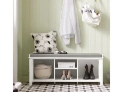 SoBuy Sitzkissen|Sitzbank Garderobenbank mit Sitzkissen Weiß Holzwerkstoff FSR35-W
