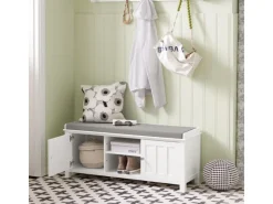 SoBuy Sitzkissen|Sitzbank Garderobenbank mit Sitzkissen Weiß Holzwerkstoff FSR35-W