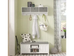 SoBuy Sitzkissen|Sitzbank Garderobenbank mit Sitzkissen Weiß Holzwerkstoff FSR35-W