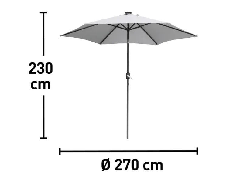 Sonnenschirm Wando Ø 270 cm Grau mit Kurbel und LED-Beleuchtung* Sale