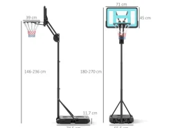 SPORTNOW Fitnessgeräte|Basketballkorb Stahl Kunststoff Schwarz 71L x 175B x 180 270H cm
