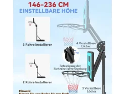 SPORTNOW Fitnessgeräte|Basketballkorb Stahl Kunststoff Schwarz 71L x 175B x 180 270H cm