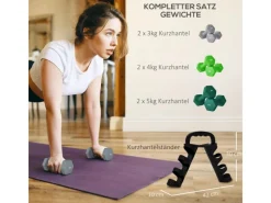 SPORTNOW Fitnessgeräte|Hantelset Metall Kunststoff Mehrfarbig 42L x 10B x 30H cm