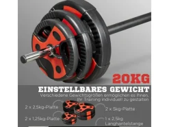SPORTNOW Fitnessgeräte|Langhantel Set Metall Kunststoff Sand SchwarzRot 140L x 27B x 27H cm