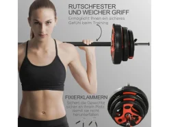 SPORTNOW Fitnessgeräte|Langhantel Set Metall Kunststoff Sand SchwarzRot 140L x 27B x 27H cm
