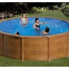 Stahlwand Pool-Set Holz-Dekor RHODOS Aufstellb. rund Ø 460 x 120cm*Summer Fun Clearance
