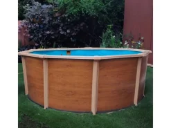 Summer Fun Aufstellpools|Stahlwand-Pool Set Holz-Dekor RIMINI Aufstellb. rund Ø 350 x 120cm