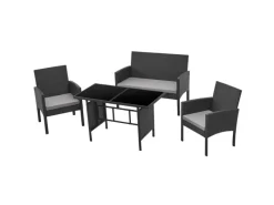 SVITA Gartenmöbel-Sets|Lounge-Gartenmöbel|Brooklyn XL Rattan Essgruppe Garten Möbel Set mit Tisch 2 Sessel 2er Sofa