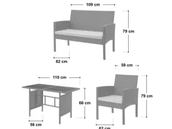 SVITA Gartenmöbel-Sets|Lounge-Gartenmöbel|Brooklyn XL Rattan Essgruppe Garten Möbel Set mit Tisch 2 Sessel 2er Sofa