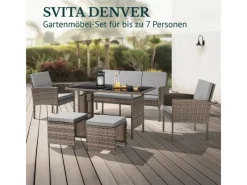 SVITA Lounge-Gartenmöbel|Gartenmöbel-Sets|Denver Polyrattan Gartenmöbel Set Essgruppe Lounge Esstisch