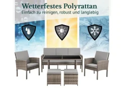 SVITA Lounge-Gartenmöbel|Gartenmöbel-Sets|Denver Polyrattan Gartenmöbel Set Essgruppe Lounge Esstisch