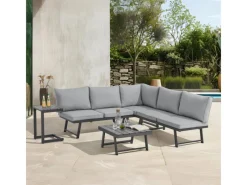 SVITA Lounge-Gartenmöbel|Balkonmöbel|Grenada Gartenlounge 4-teilig Doppelliege Metallgestell Schwarz/Grau