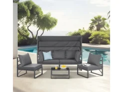 Maui Gartenmöbel-Lounge-Set Mit Dach Outdoor-Sofa Strandkorb-Sonneninsel Stahl*SVITA Best