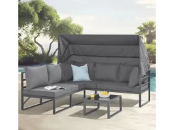 Maui Gartenmöbel-Lounge-Set Mit Dach Outdoor-Sofa Strandkorb-Sonneninsel Stahl*SVITA Best