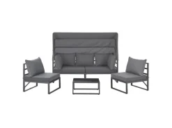 Maui Gartenmöbel-Lounge-Set Mit Dach Outdoor-Sofa Strandkorb-Sonneninsel Stahl*SVITA Best