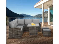 SVITA Gartenmöbel-Sets|Lounge-Gartenmöbel|Monroe Garten-Lounge Set Abdeckhaube Polyrattan Lounge-Möbel Sitzgruppe