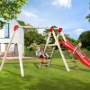 Tabaluga Doppelschaukel mit Podest, 2 Schaukelbretter, Sparset inkl. Rutsche rot*Weka
