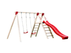 Tabaluga Doppelschaukel mit Podest, 2 Schaukelbretter, Sparset inkl. Rutsche rot*Weka