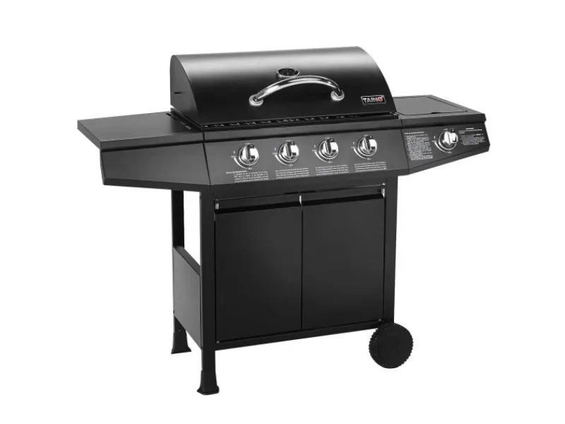 TAINO Gasgrills|Basic 4+1 Gasgrill Set Haube Regler BBQ Grillwagen 4 Edelstahl Brenner Seitenkocher TÜV Grill