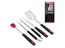 TAINO Campingzubehör|Smoker|Grillbesteck Set 4 tlg Zubehör Grillzubehör Edelstahl Silikon BBQ Griller