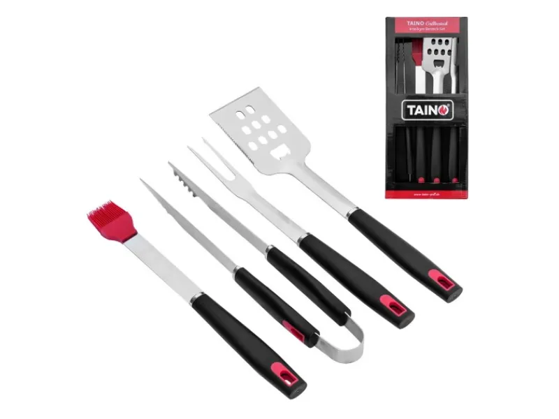 TAINO Campingzubehör|Smoker|Grillbesteck Set 4 tlg Zubehör Grillzubehör Edelstahl Silikon BBQ Griller