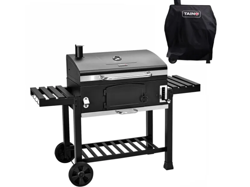 Hero XXL Smoker Set Mit Haube BBQ Grillwagen Holzkohlegrill Grill Räucherofen Schwarz*TAINO Sale