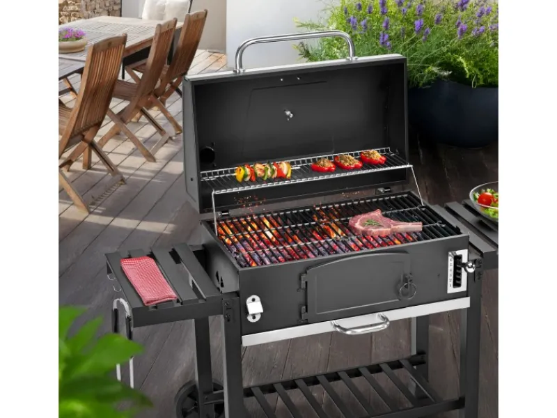 Hero XXL Smoker Set Mit Haube BBQ Grillwagen Holzkohlegrill Grill Räucherofen Schwarz*TAINO Sale